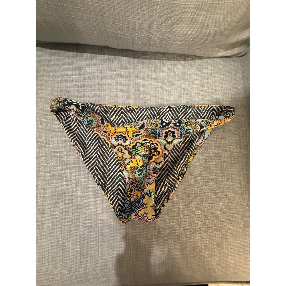 Maaji Reversible Bikini Bottom Paisley Chevron Multicolor Black White Medium